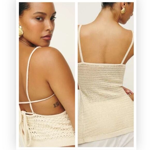Reformation Heidi Open Tank Cream Crochet Camisole NWT L $148 - Picture 1 of 3
